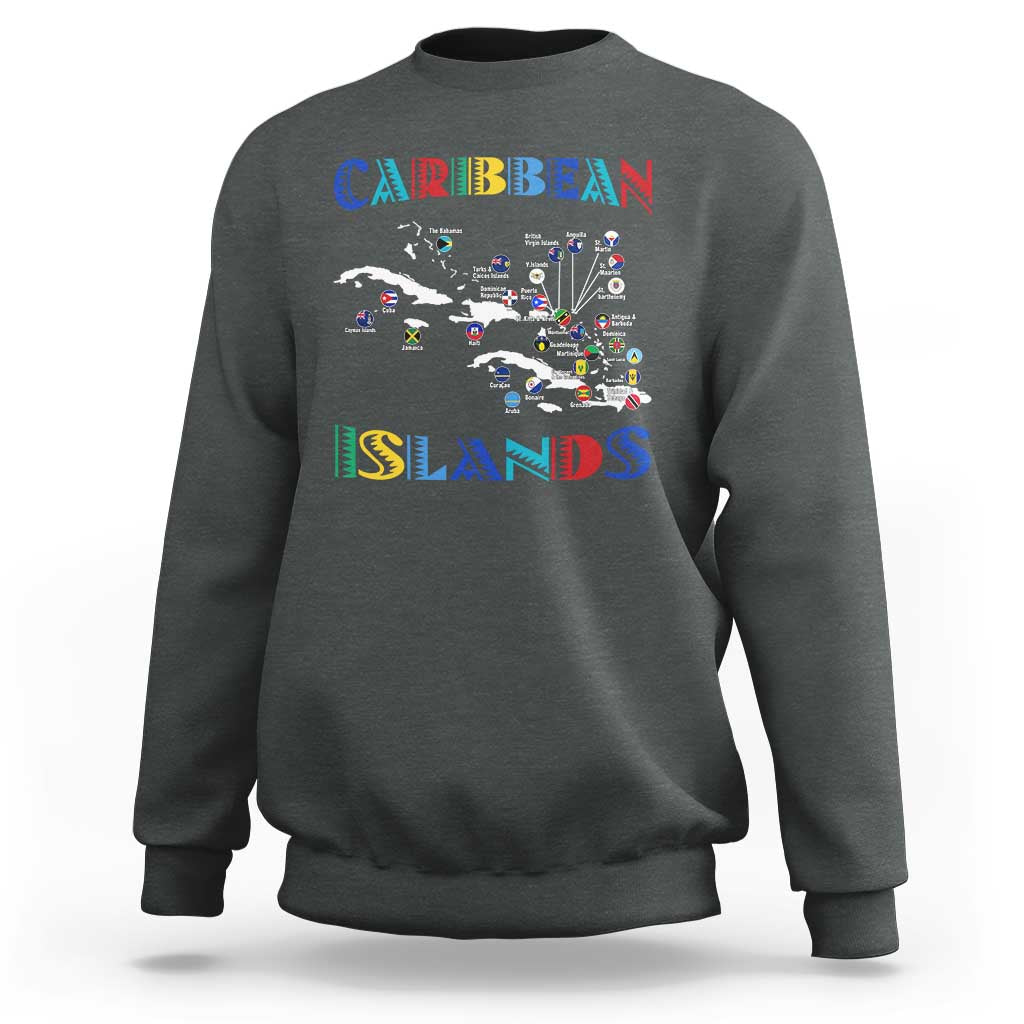 Caribbean Islands Sweatshirt Caribbean Sea Tour Map Flag - Wonder Print Shop