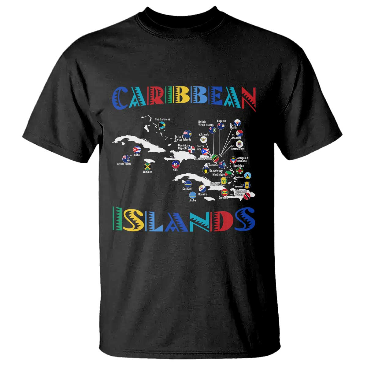 Caribbean Islands T Shirt Caribbean Sea Tour Map Flag - Wonder Print Shop