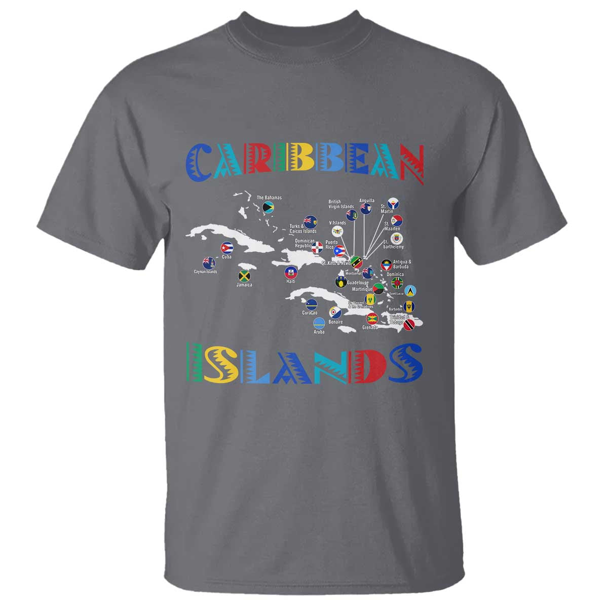 Caribbean Islands T Shirt Caribbean Sea Tour Map Flag - Wonder Print Shop