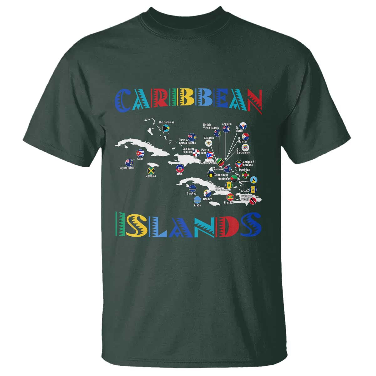 Caribbean Islands T Shirt Caribbean Sea Tour Map Flag - Wonder Print Shop