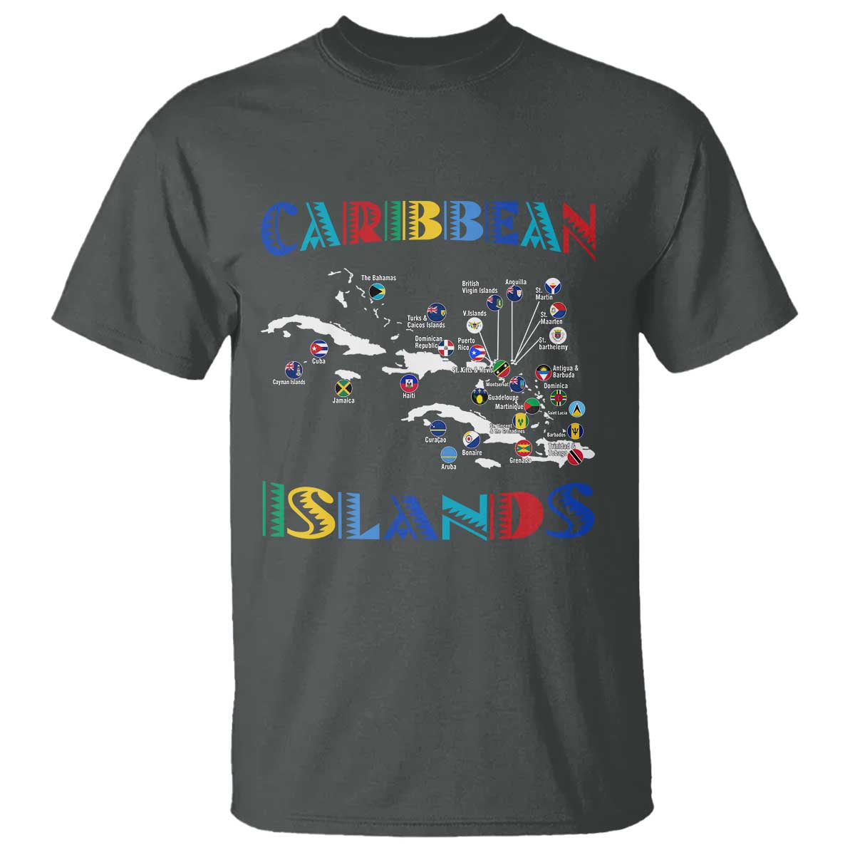 Caribbean Islands T Shirt Caribbean Sea Tour Map Flag - Wonder Print Shop