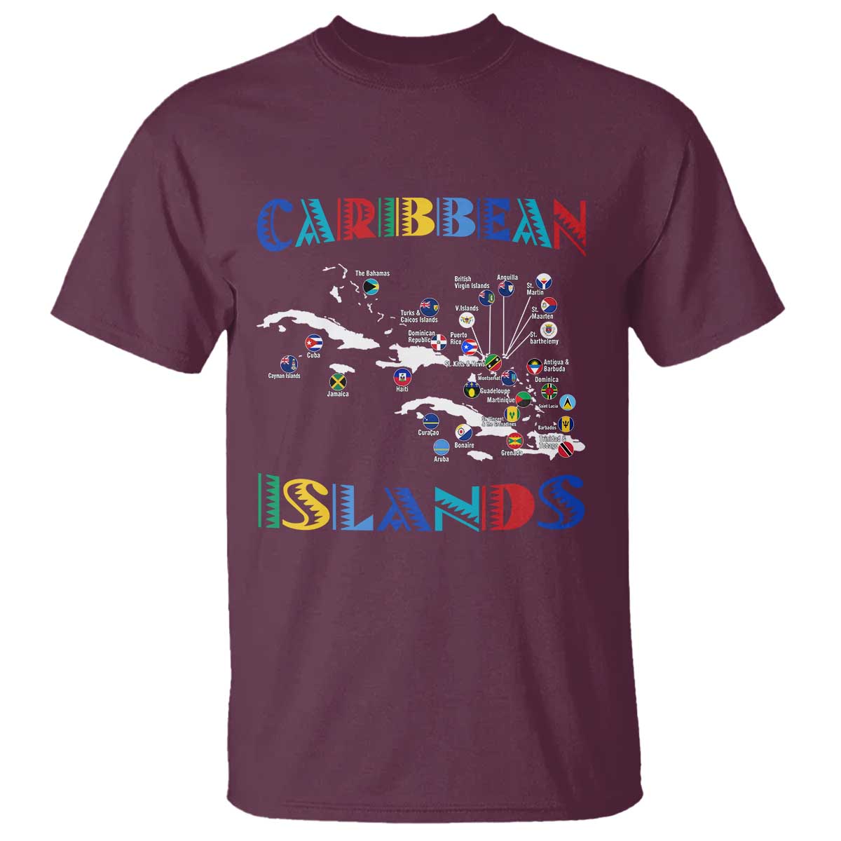 Caribbean Islands T Shirt Caribbean Sea Tour Map Flag - Wonder Print Shop