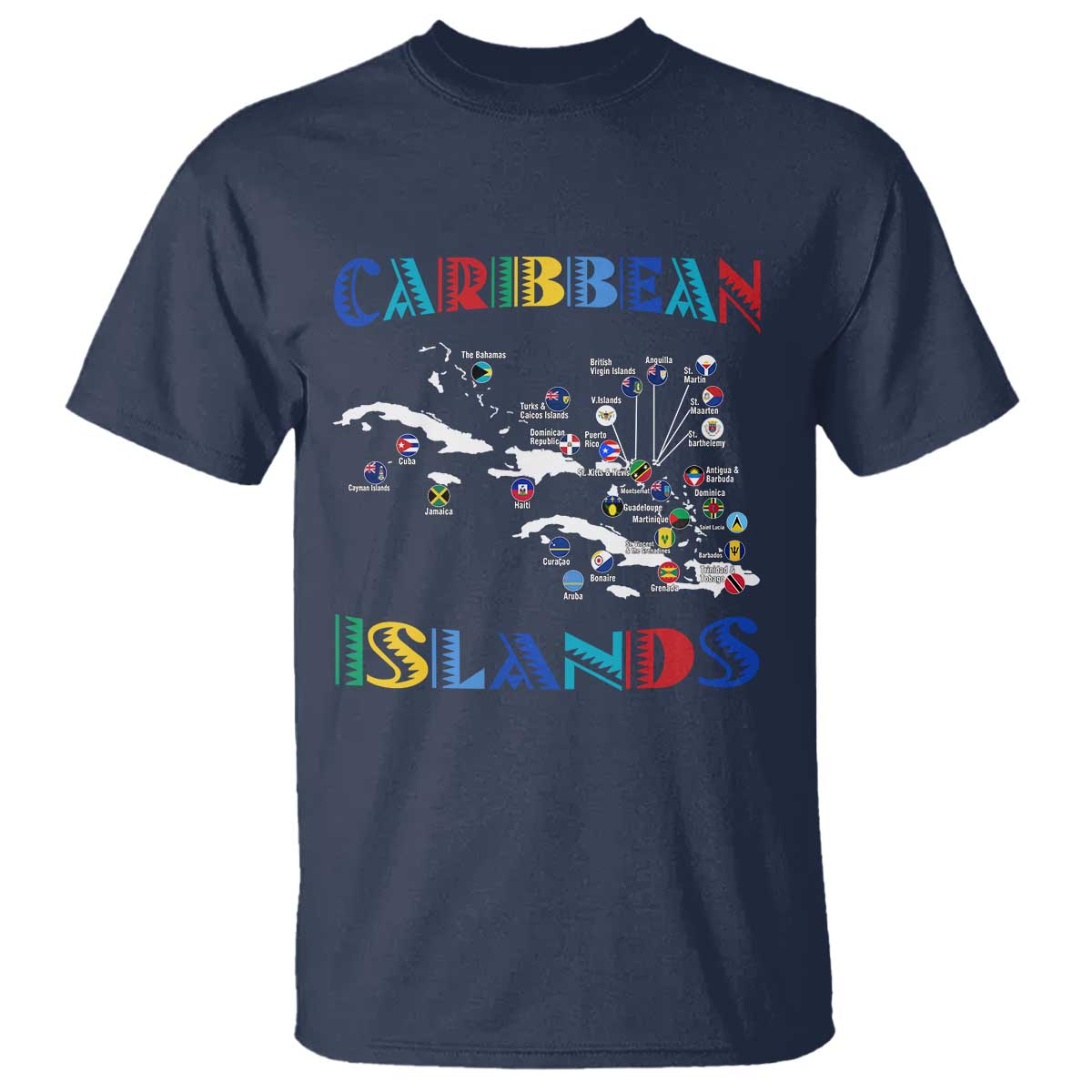 Caribbean Islands T Shirt Caribbean Sea Tour Map Flag - Wonder Print Shop