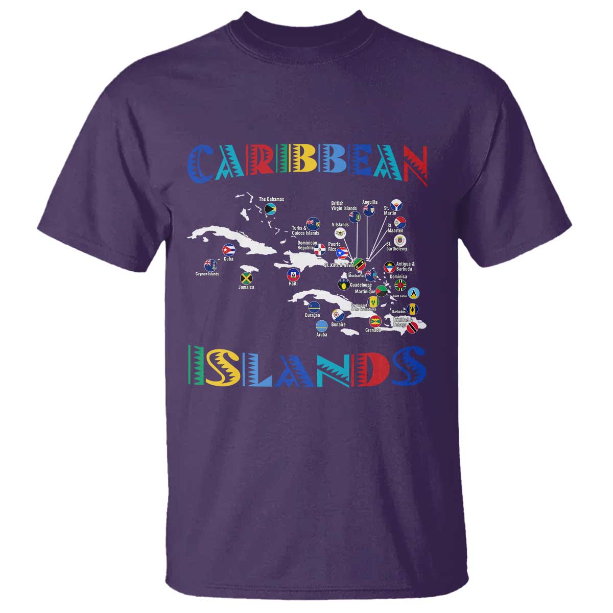 Caribbean Islands T Shirt Caribbean Sea Tour Map Flag - Wonder Print Shop