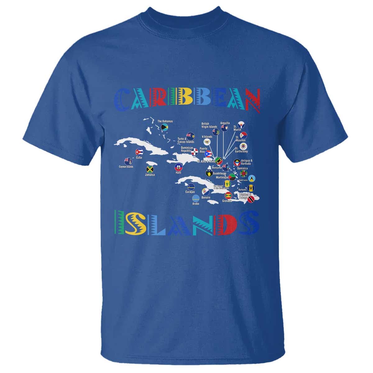 Caribbean Islands T Shirt Caribbean Sea Tour Map Flag - Wonder Print Shop