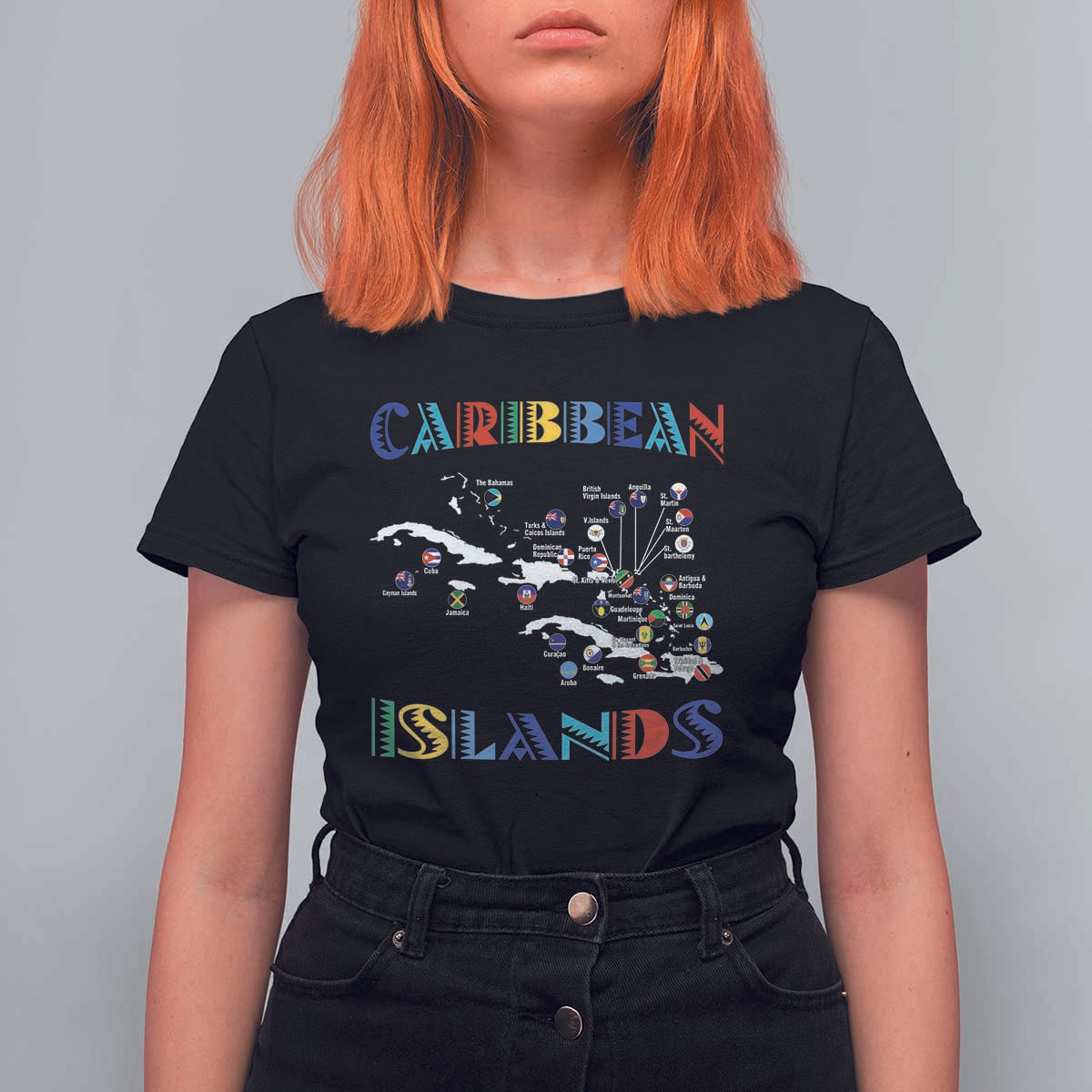 Caribbean Islands T Shirt For Women Caribbean Sea Tour Map Flag - Wonder Print Shop