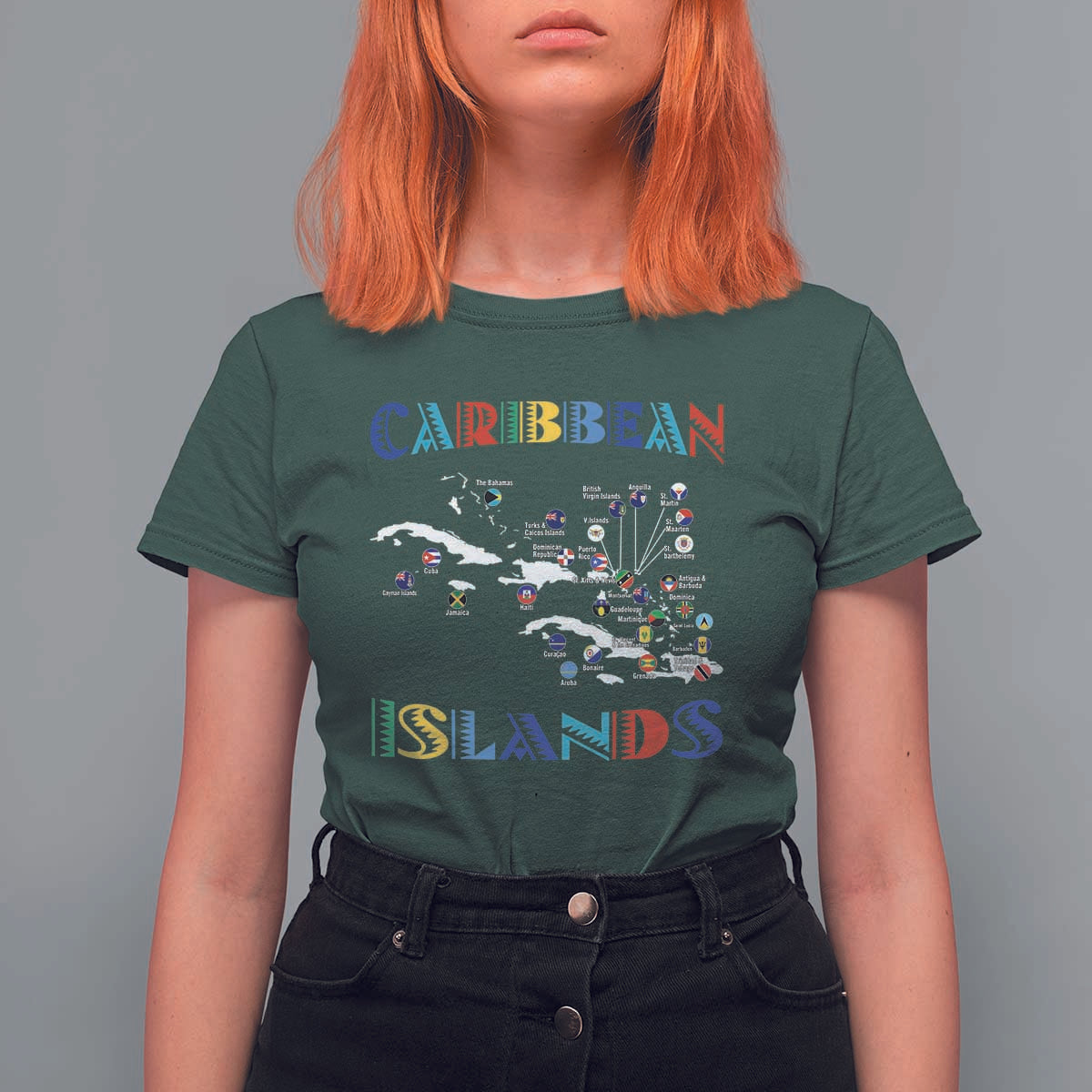 Caribbean Islands T Shirt For Women Caribbean Sea Tour Map Flag - Wonder Print Shop