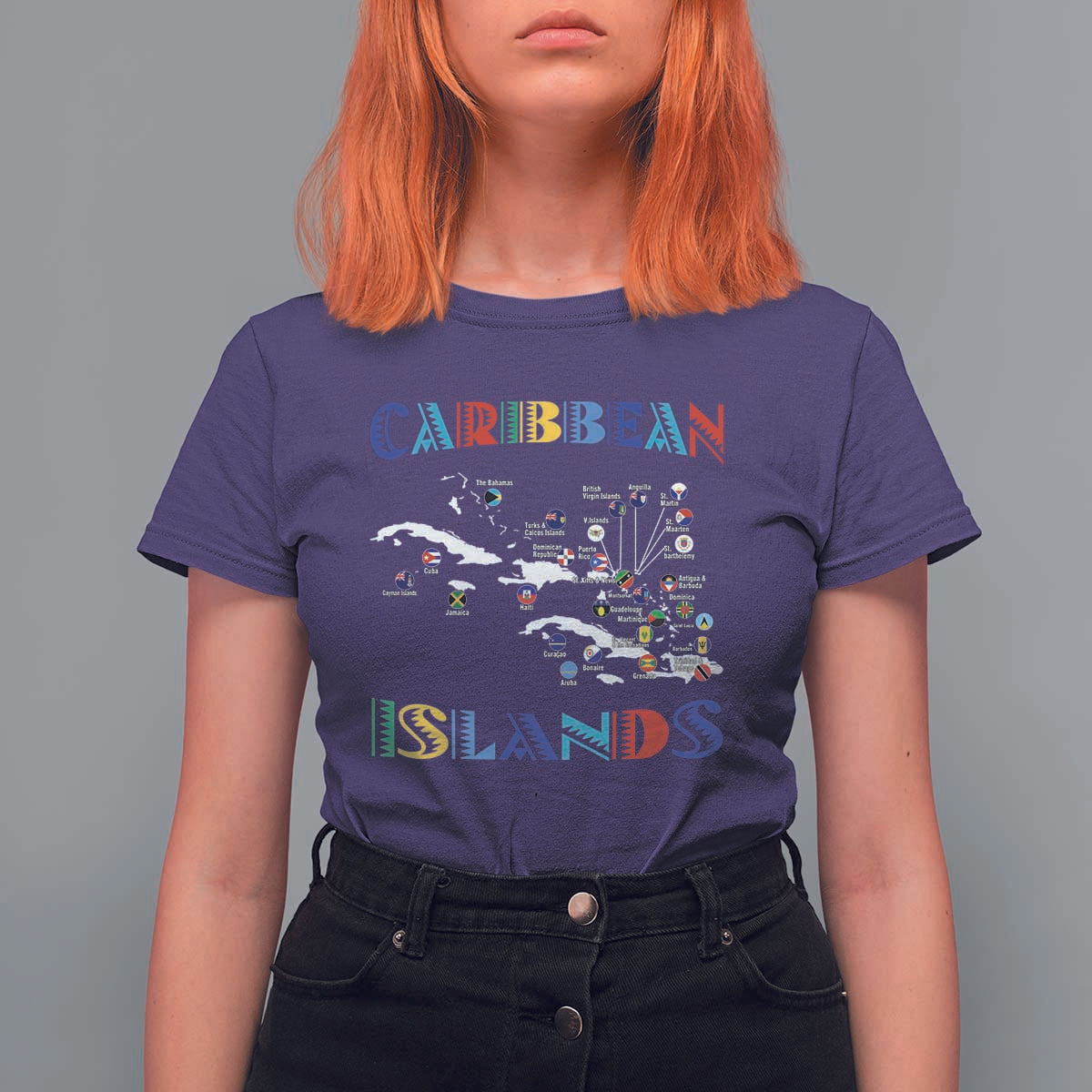 Caribbean Islands T Shirt For Women Caribbean Sea Tour Map Flag - Wonder Print Shop