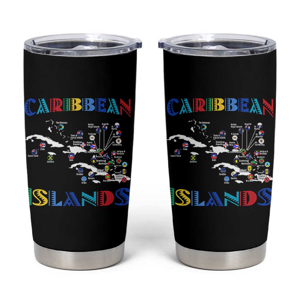 Caribbean Islands Tumbler Cup Caribbean Sea Tour Map Flag - Wonder Print Shop
