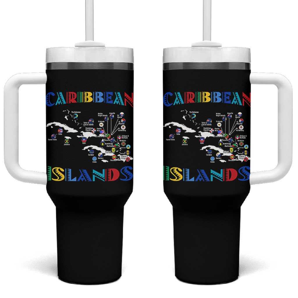 Caribbean Islands Tumbler With Handle Caribbean Sea Tour Map Flag - Wonder Print Shop