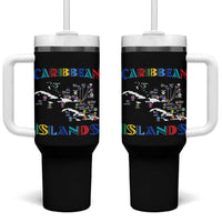 Caribbean Islands Tumbler With Handle Caribbean Sea Tour Map Flag - Wonder Print Shop
