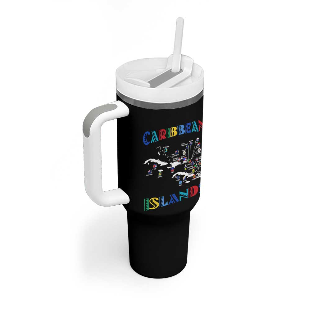 Caribbean Islands Tumbler With Handle Caribbean Sea Tour Map Flag - Wonder Print Shop