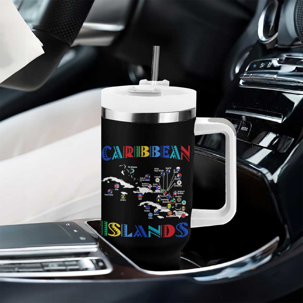 Caribbean Islands Tumbler With Handle Caribbean Sea Tour Map Flag - Wonder Print Shop