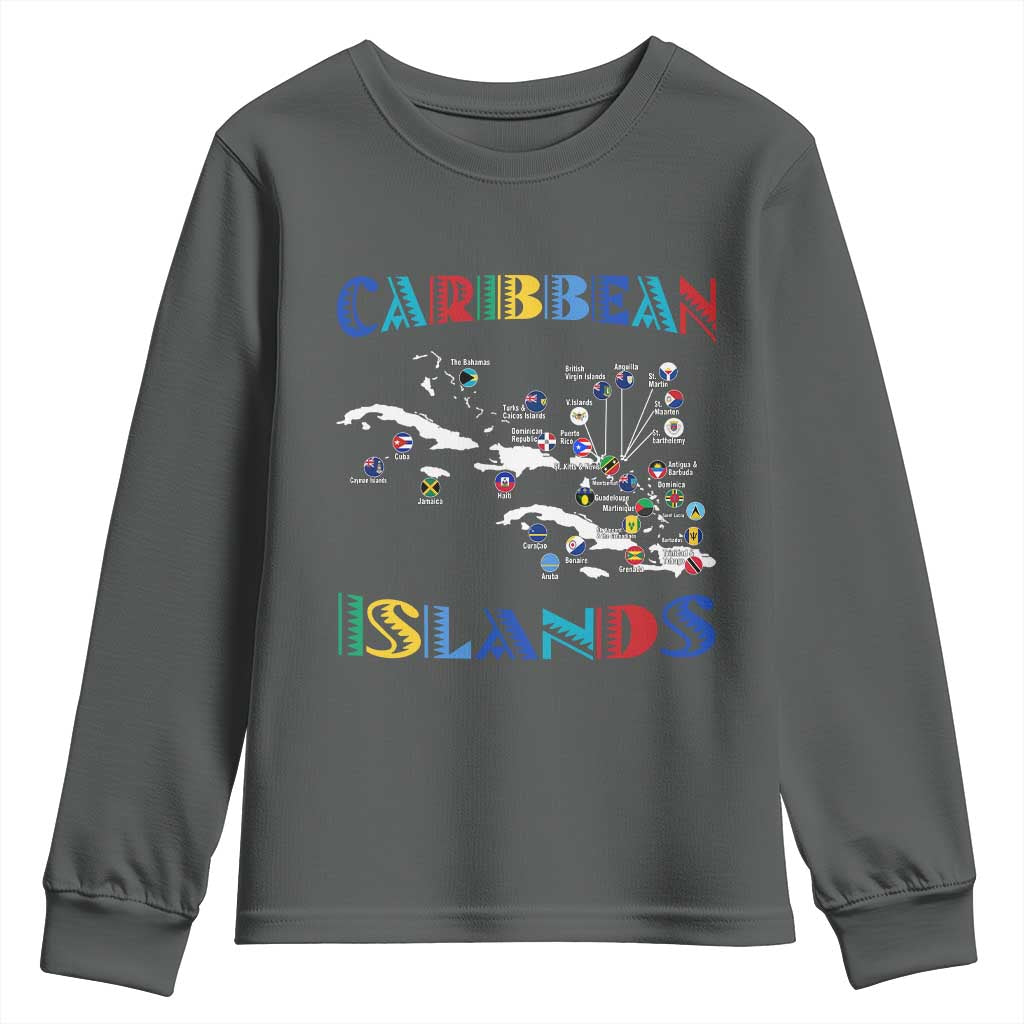 Caribbean Islands Youth Sweatshirt Caribbean Sea Tour Map Flag - Wonder Print Shop