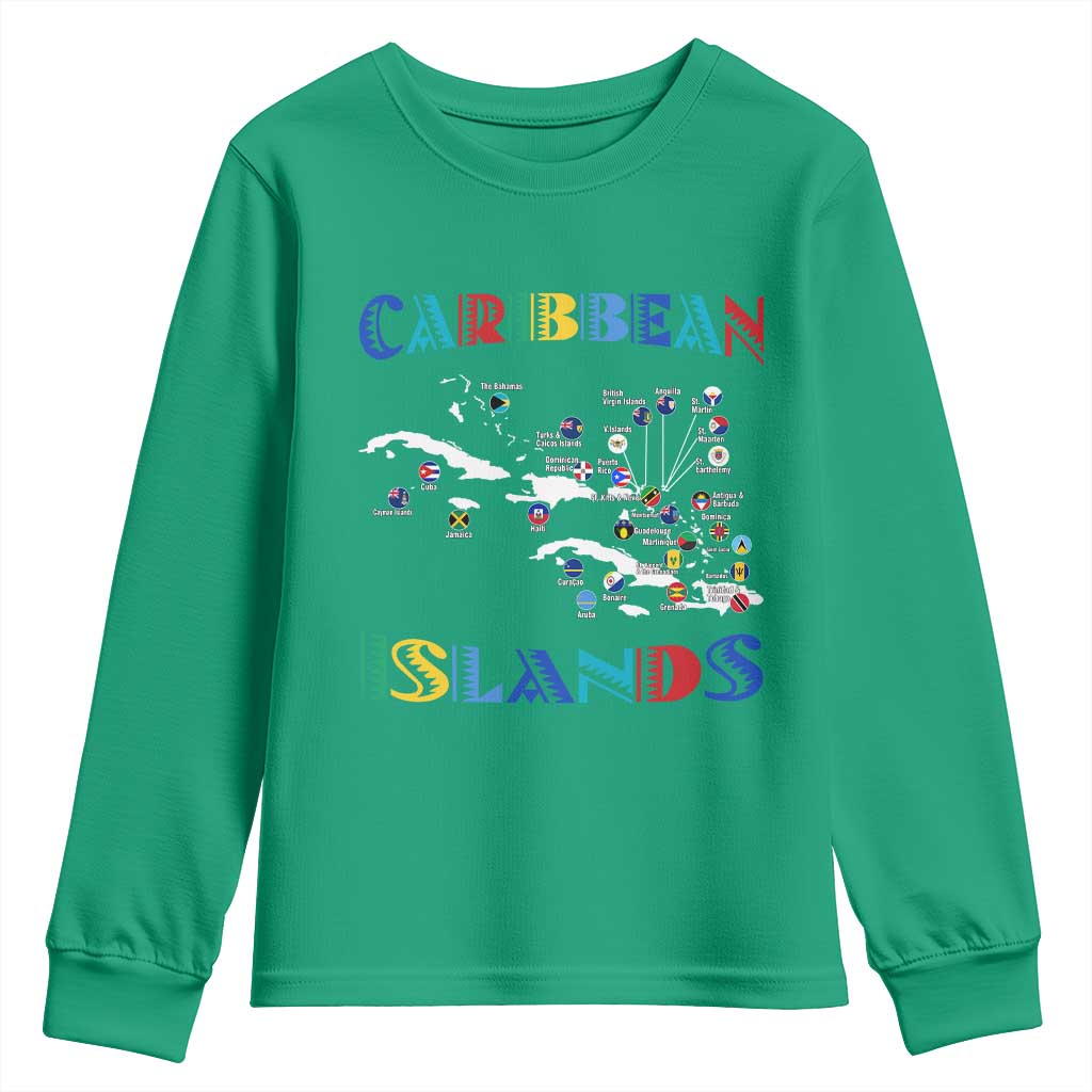 Caribbean Islands Youth Sweatshirt Caribbean Sea Tour Map Flag - Wonder Print Shop