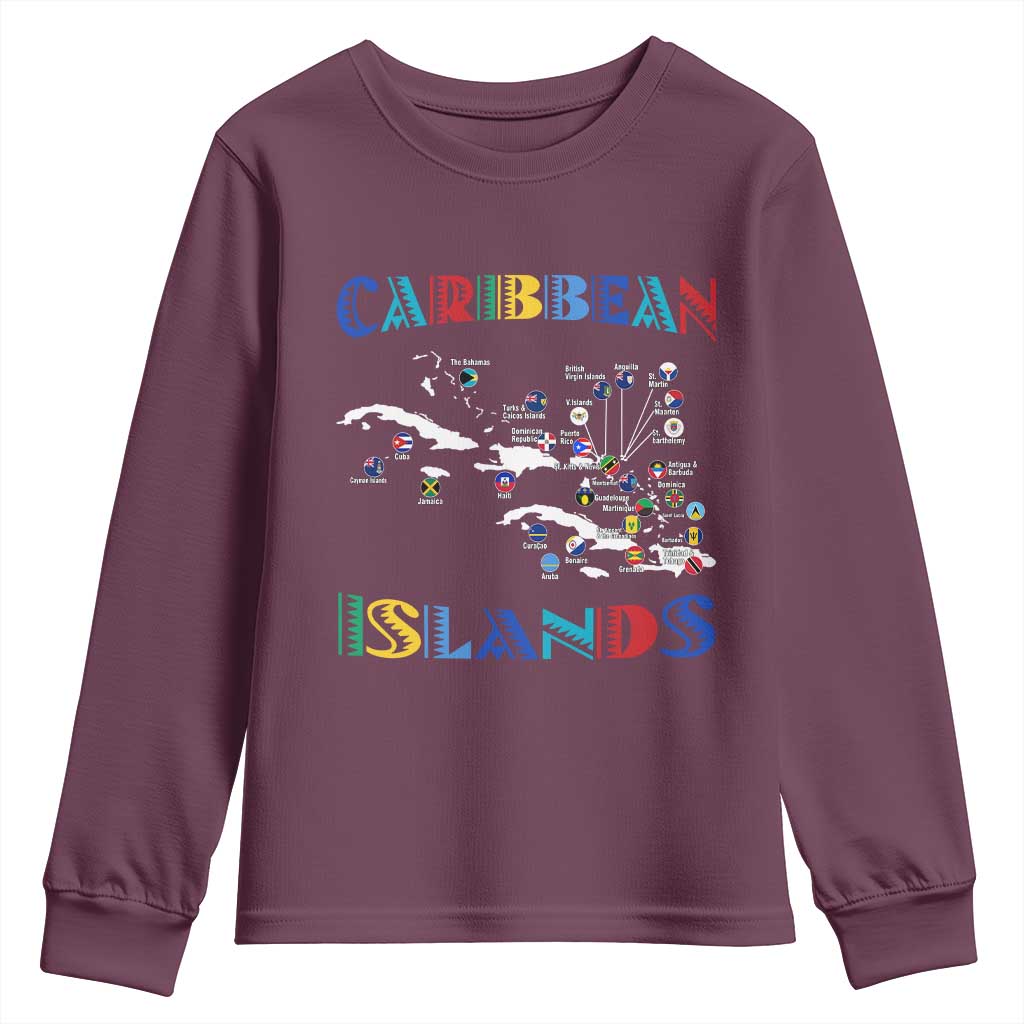 Caribbean Islands Youth Sweatshirt Caribbean Sea Tour Map Flag - Wonder Print Shop