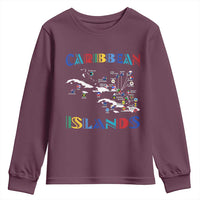 Caribbean Islands Youth Sweatshirt Caribbean Sea Tour Map Flag - Wonder Print Shop