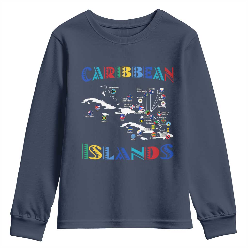 Caribbean Islands Youth Sweatshirt Caribbean Sea Tour Map Flag - Wonder Print Shop