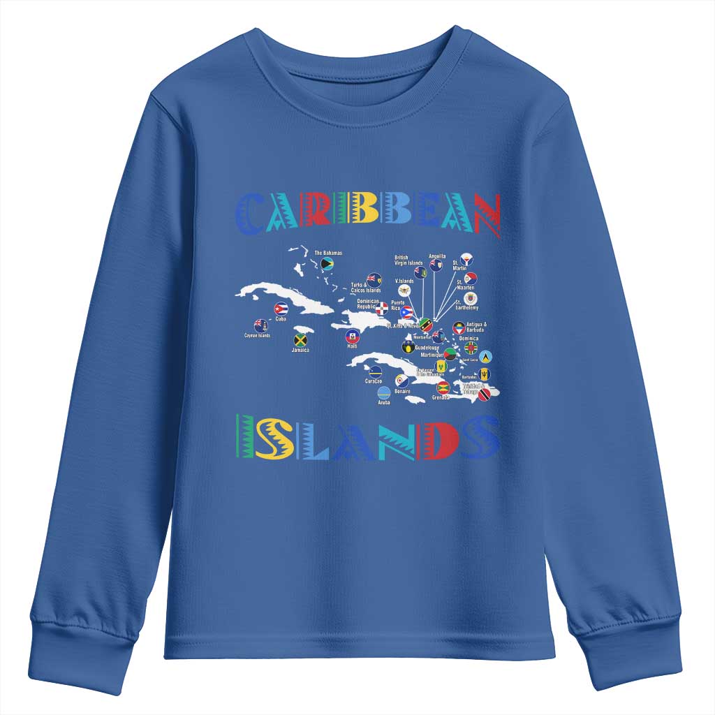 Caribbean Islands Youth Sweatshirt Caribbean Sea Tour Map Flag - Wonder Print Shop