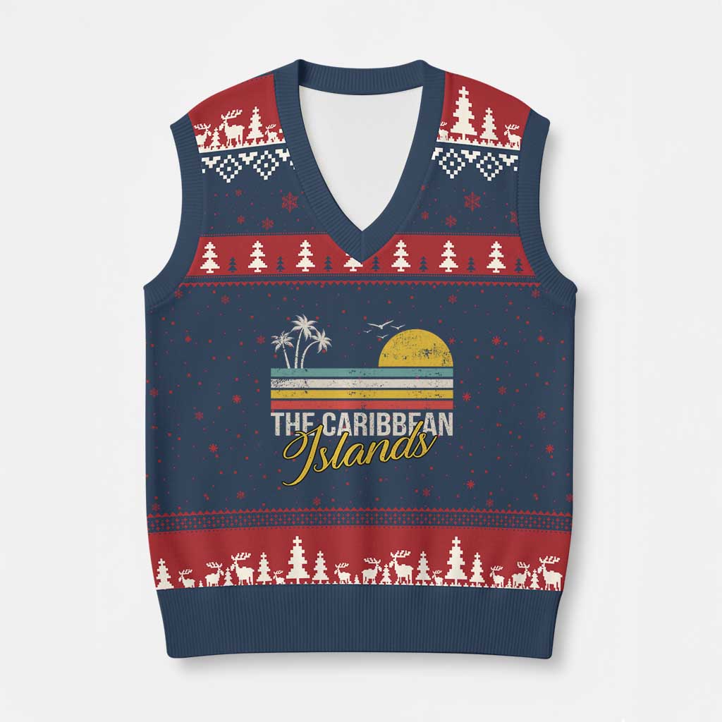The Caribbean Islands V-Neck Knit Sweater Vest Retro Vacation Beach Caribbean Sea Tour - Wonder Print Shop