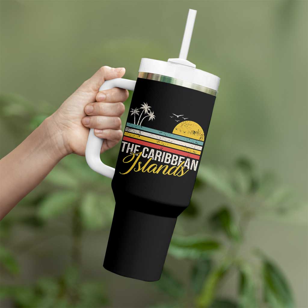 The Caribbean Islands Tumbler With Handle Retro Vacation Beach Caribbean Sea Tour - Wonder Print Shop