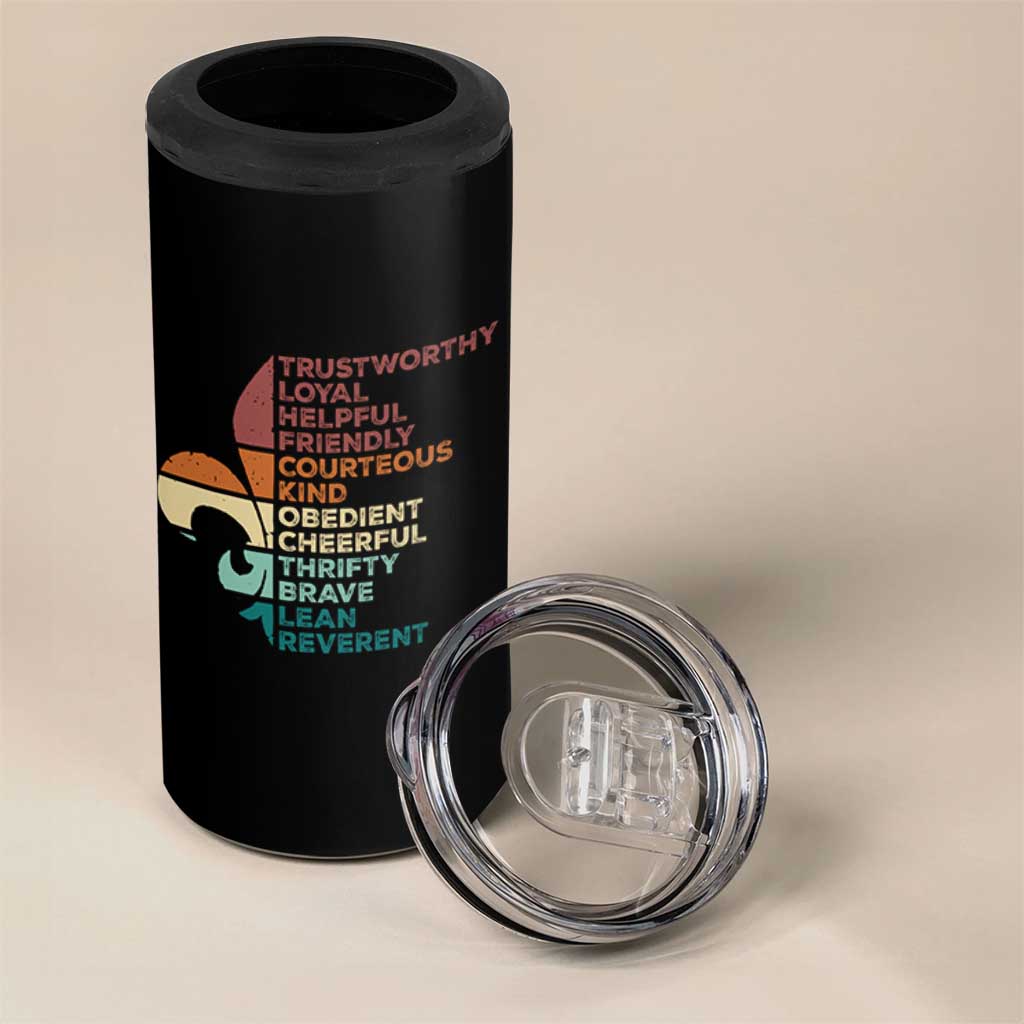 Funny Scouting Leader Law 4 in 1 Can Cooler Tumbler Vintage Fleur De Lis