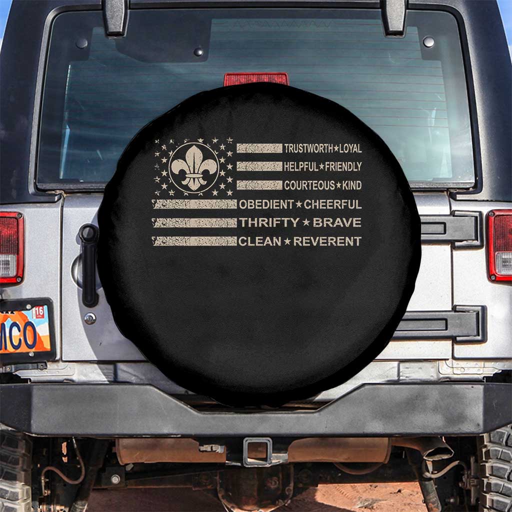 Funny Scout Leader Camping USA American Flag Spare Tire Cover
