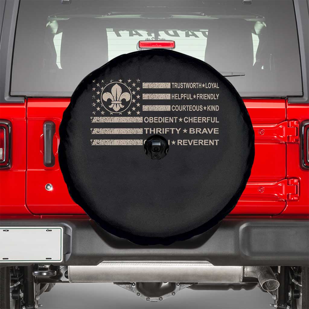 Funny Scout Leader Camping USA American Flag Spare Tire Cover