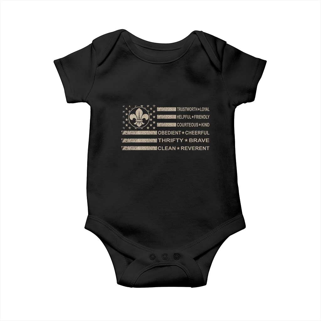Funny Scout Leader Camping USA American Flag Baby Onesie