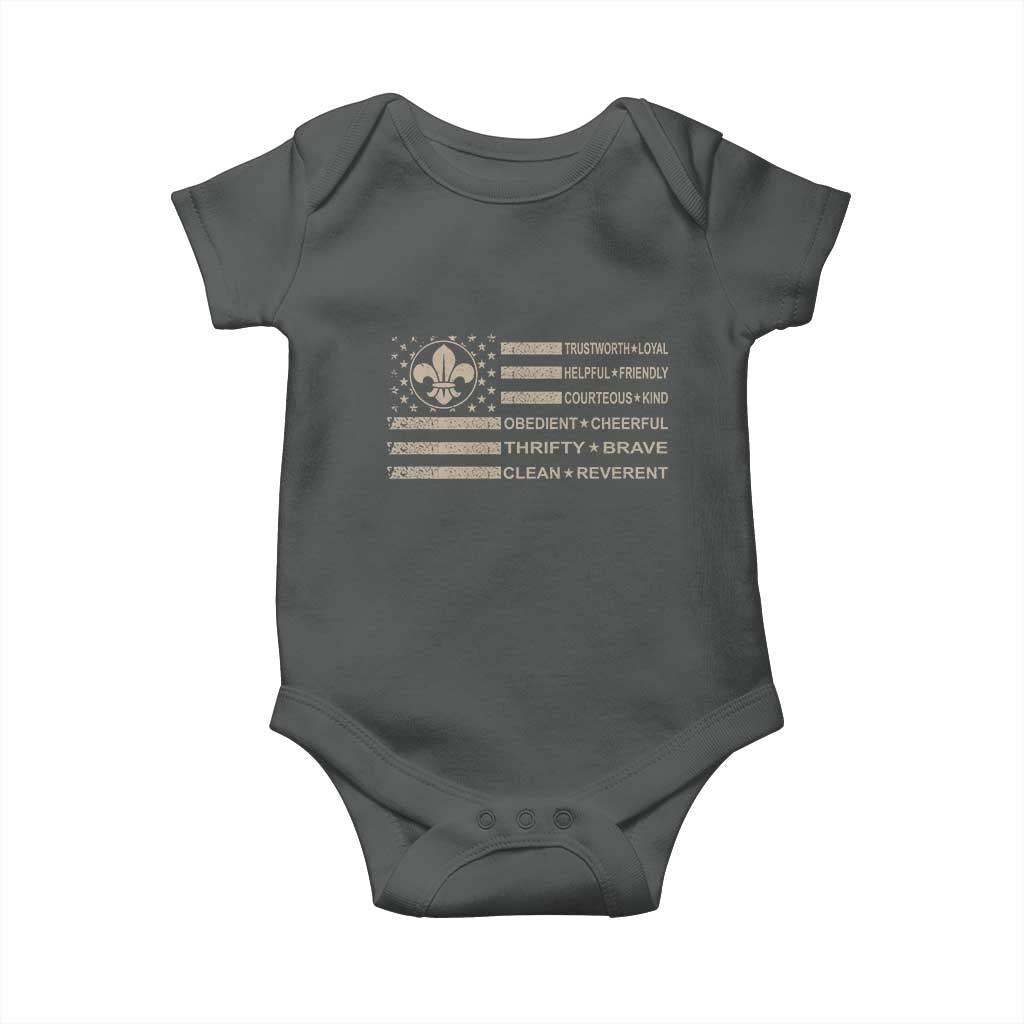 Funny Scout Leader Camping USA American Flag Baby Onesie