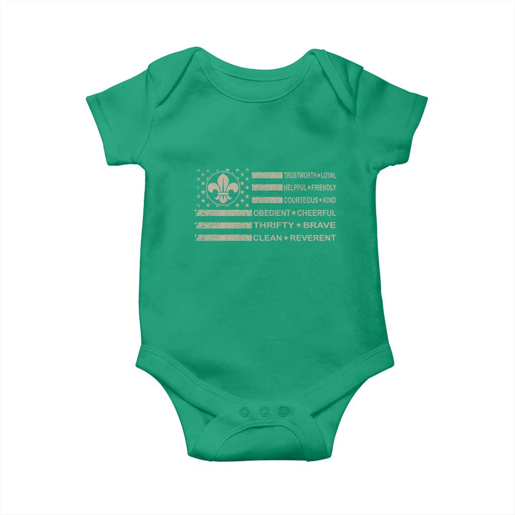 Funny Scout Leader Camping USA American Flag Baby Onesie