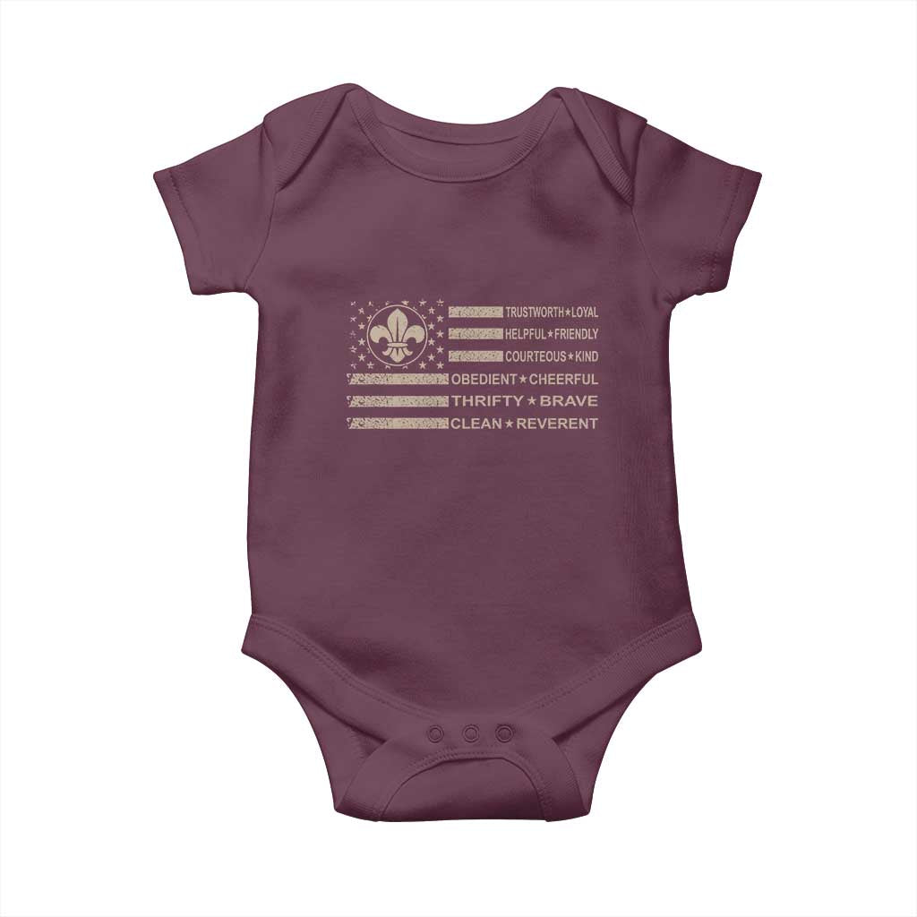 Funny Scout Leader Camping USA American Flag Baby Onesie