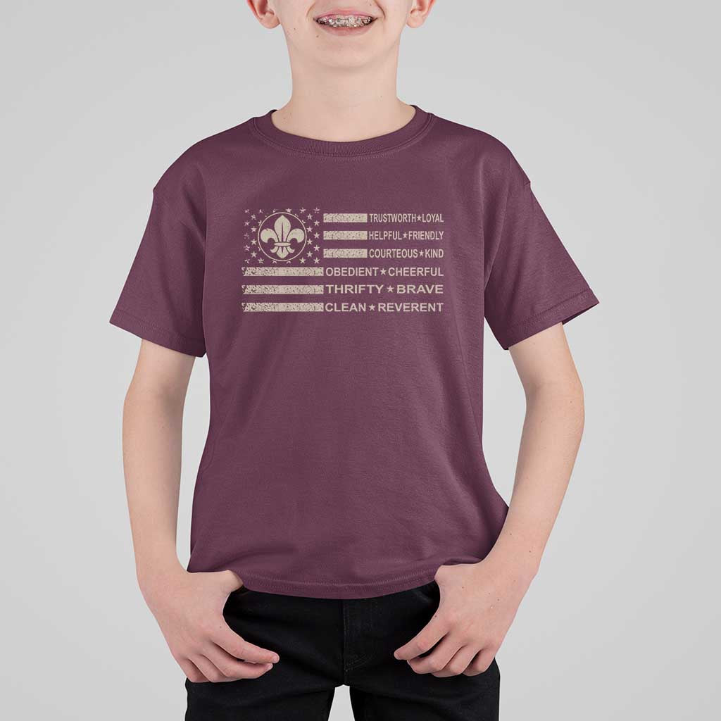Funny Scout Leader Camping USA American Flag T Shirt For Kid