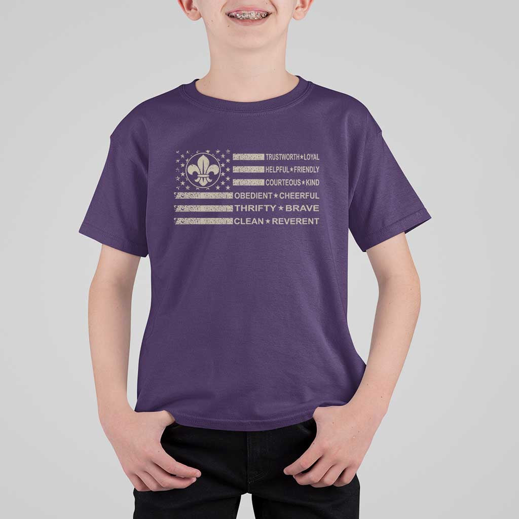 Funny Scout Leader Camping USA American Flag T Shirt For Kid