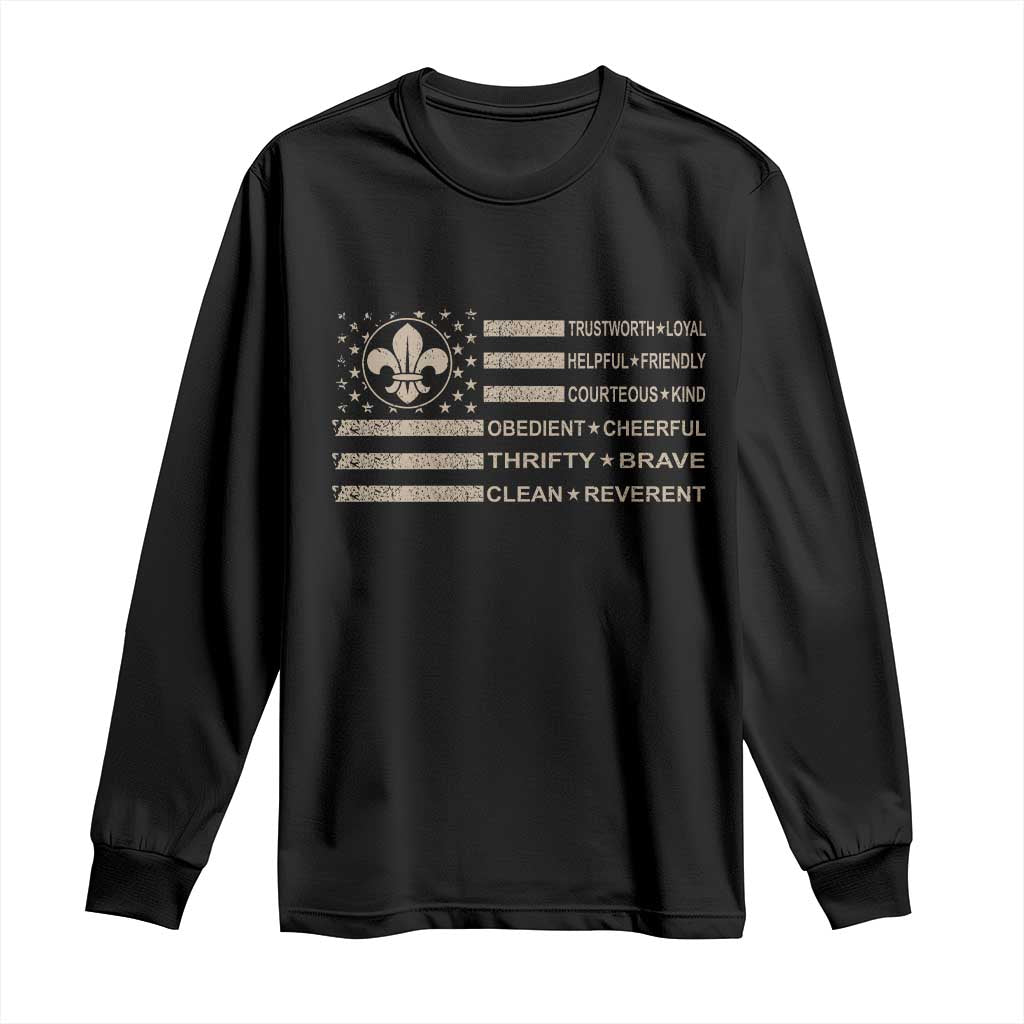 Funny Scout Leader Camping USA American Flag Long Sleeve Shirt