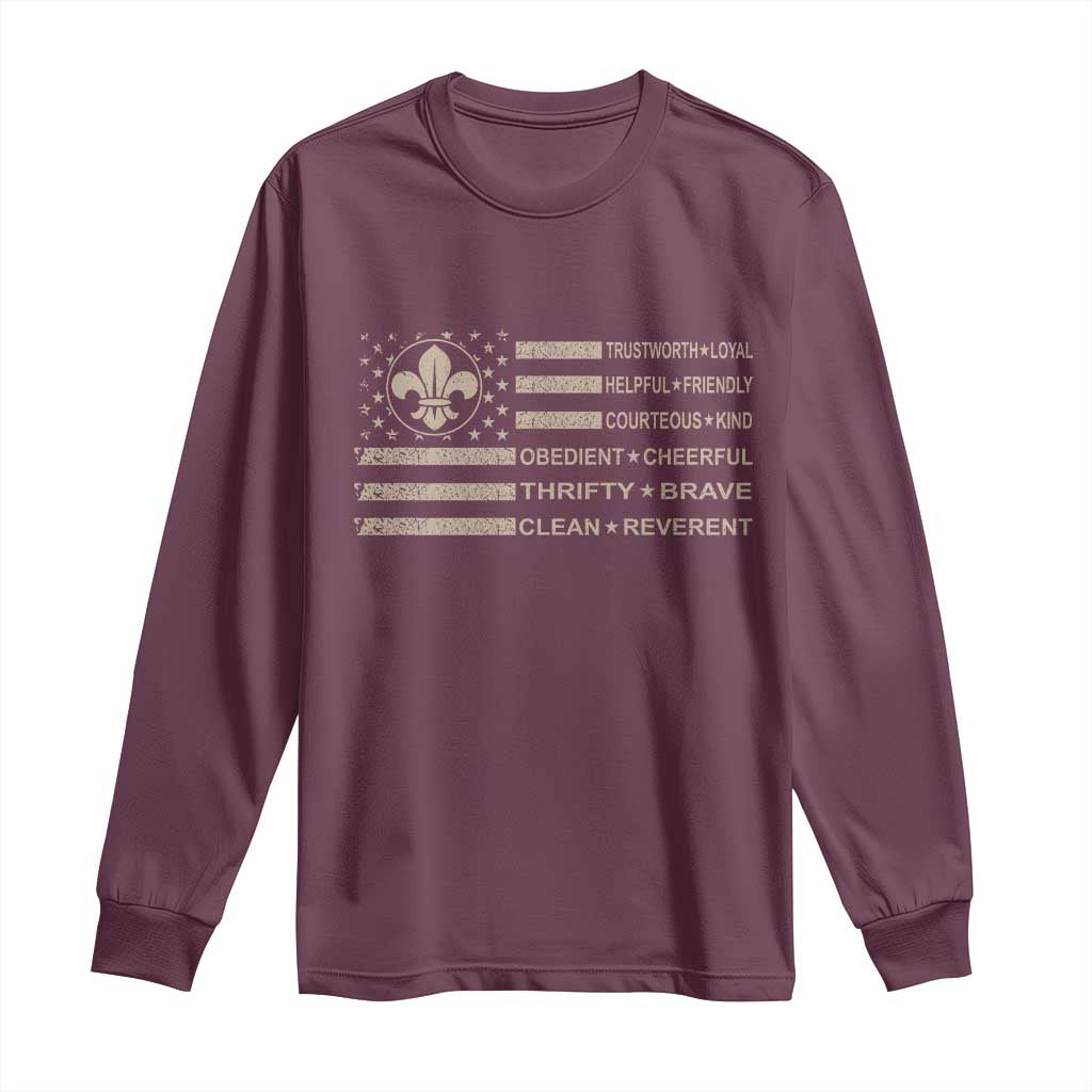 Funny Scout Leader Camping USA American Flag Long Sleeve Shirt