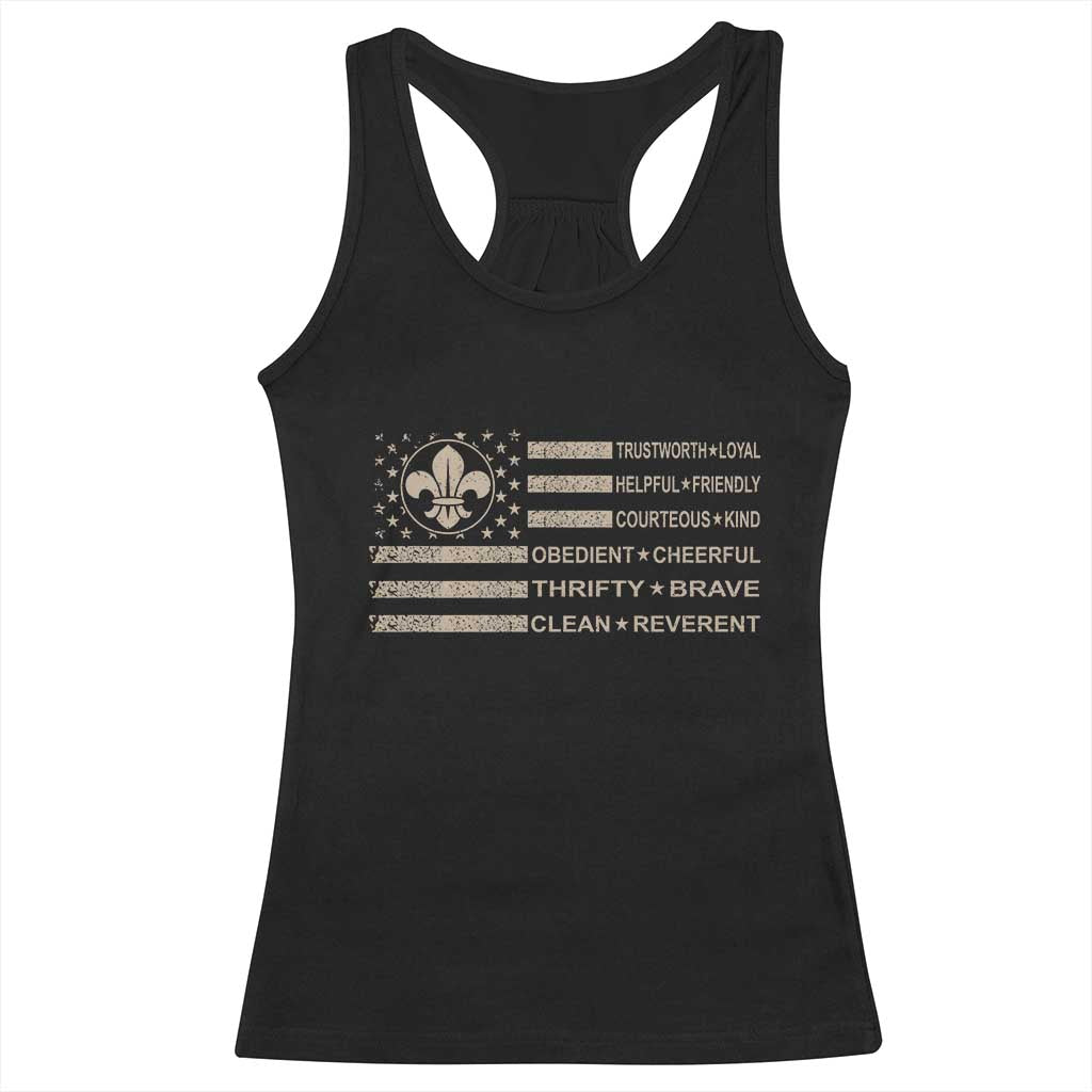 Funny Scout Leader Camping USA American Flag Racerback Tank Top
