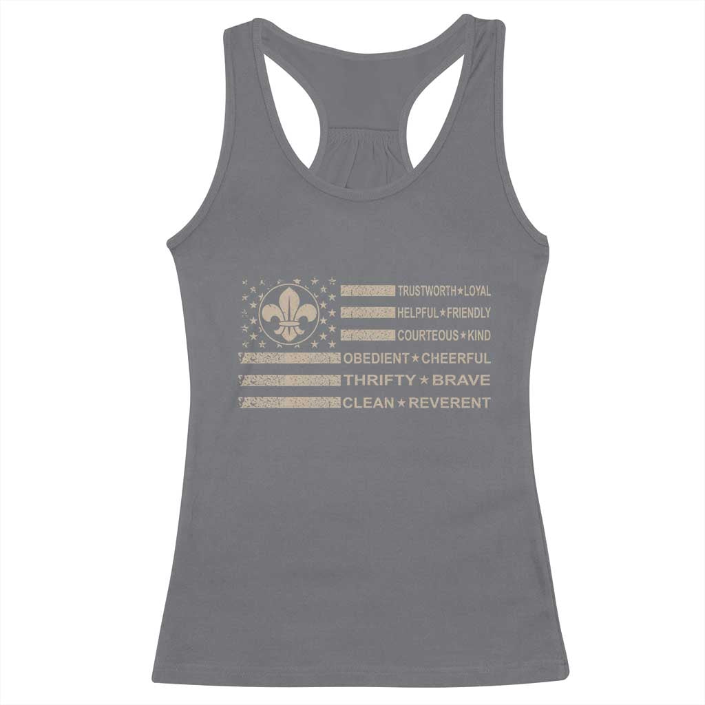 Funny Scout Leader Camping USA American Flag Racerback Tank Top