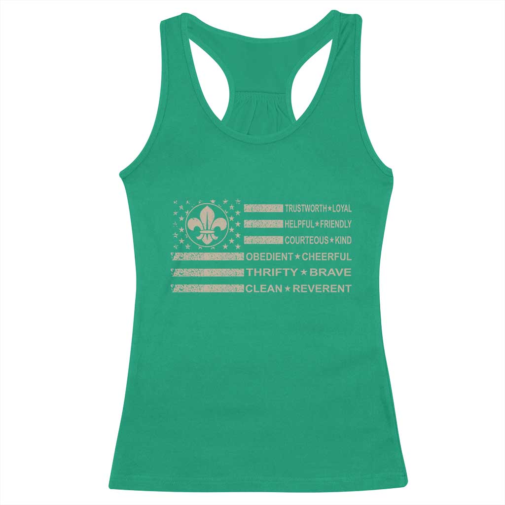 Funny Scout Leader Camping USA American Flag Racerback Tank Top