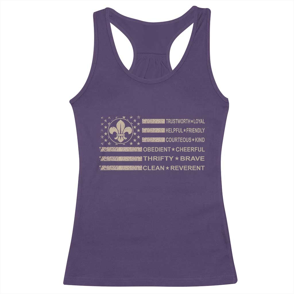 Funny Scout Leader Camping USA American Flag Racerback Tank Top