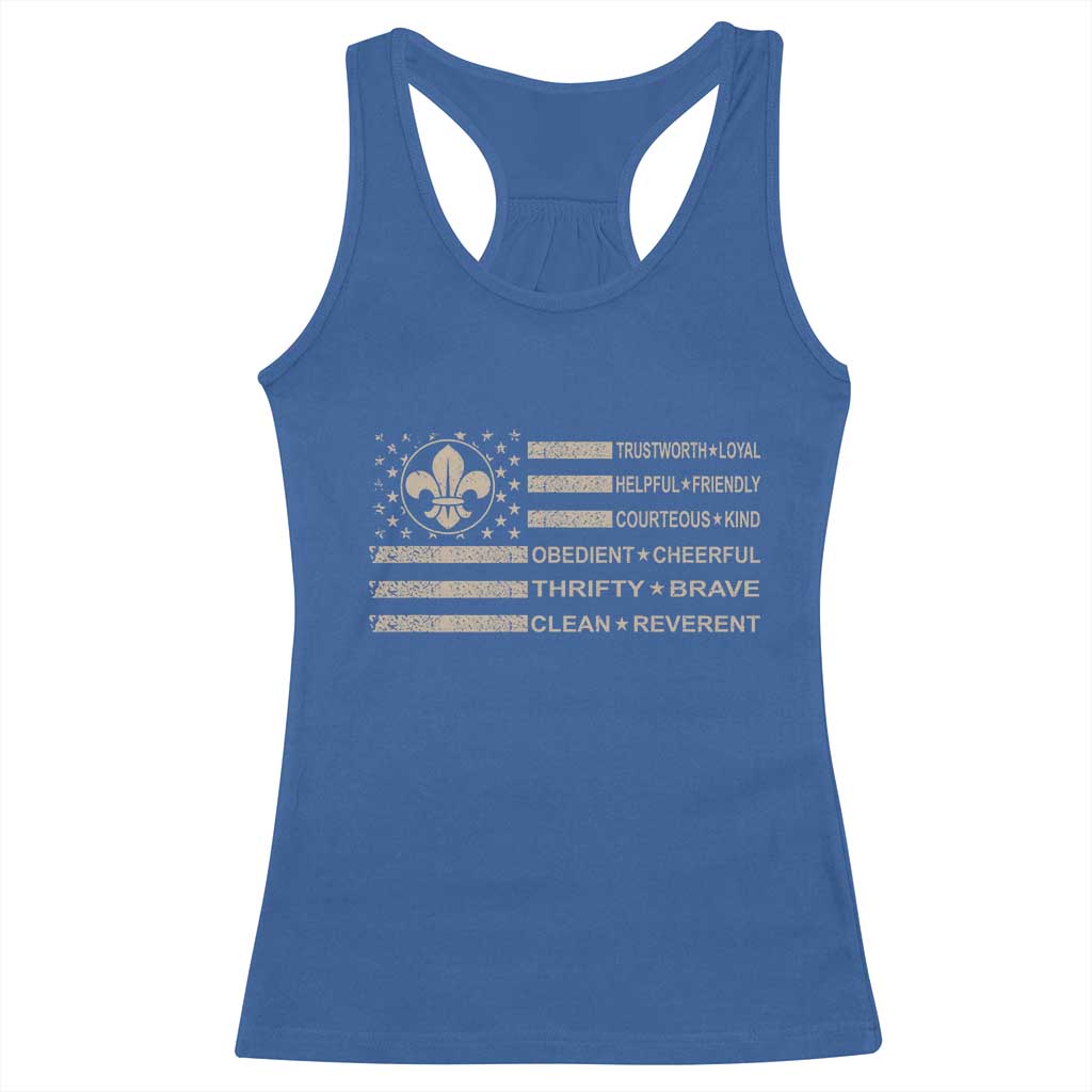 Funny Scout Leader Camping USA American Flag Racerback Tank Top