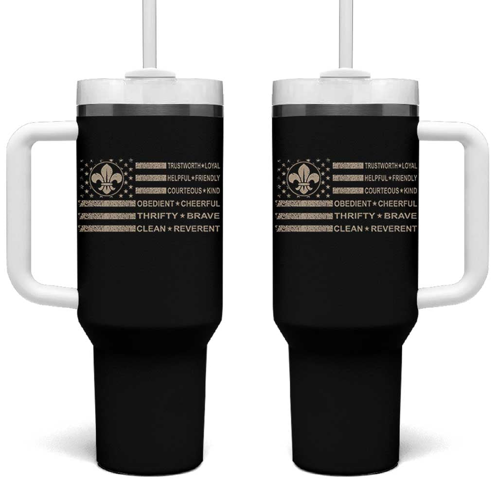 Funny Scout Leader Camping USA American Flag Tumbler With Handle