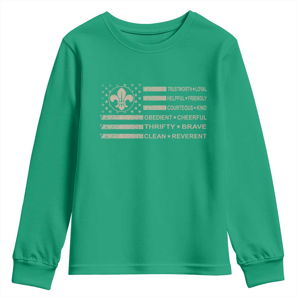 Funny Scout Leader Camping USA American Flag Youth Sweatshirt