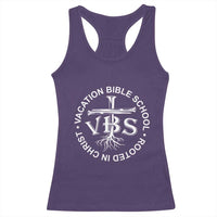 Funny VBS Vacation Bible School Rooted In Christ Racerback Tank Top