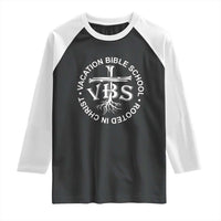 Funny VBS Vacation Bible School Rooted In Christ Raglan Shirt