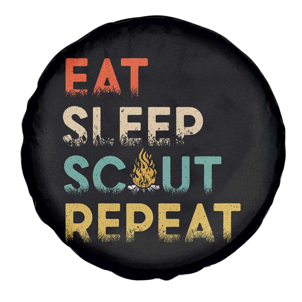 Funny Eat Sleep Scout Repeat Spare Tire Cover Scouting Outdoor Camping Nature Campfire