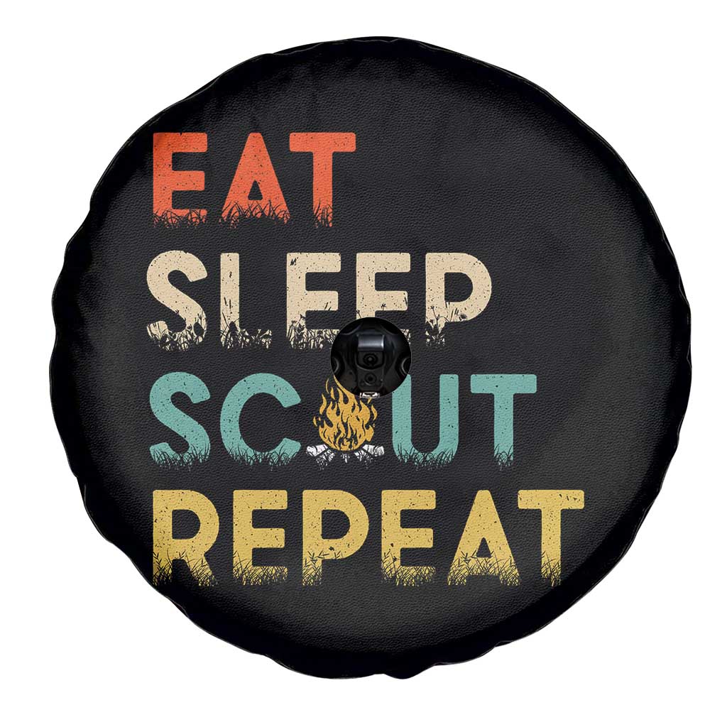 Funny Eat Sleep Scout Repeat Spare Tire Cover Scouting Outdoor Camping Nature Campfire