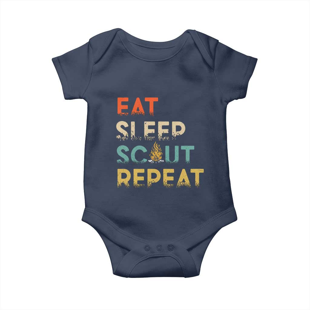 Funny Eat Sleep Scout Repeat Baby Onesie Scouting Outdoor Camping Nature Campfire