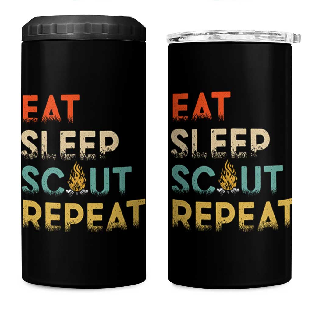 Funny Eat Sleep Scout Repeat 4 in 1 Can Cooler Tumbler Scouting Outdoor Camping Nature Campfire