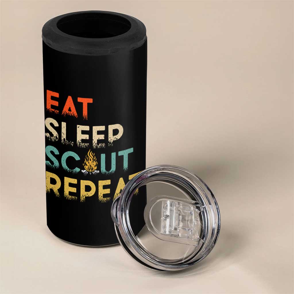 Funny Eat Sleep Scout Repeat 4 in 1 Can Cooler Tumbler Scouting Outdoor Camping Nature Campfire